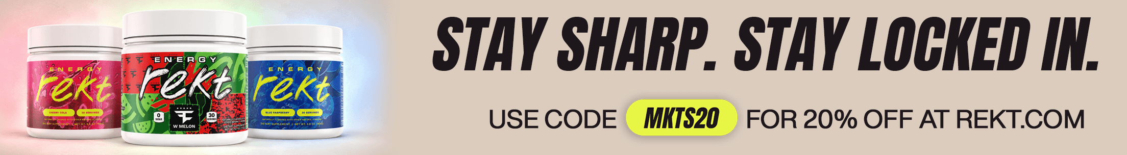 Stay sharp. Stay locked in. Use code MKTS20 for 20% off at rekt.com